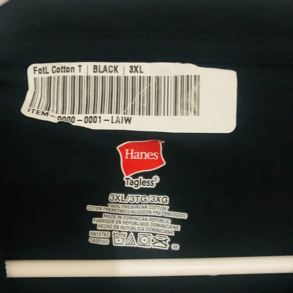 Hanes Men's Tagless Cotton Tee T-Shirt Short Sleeve Crew Neck Black Size 3XL NEW - Picture 4 of 5